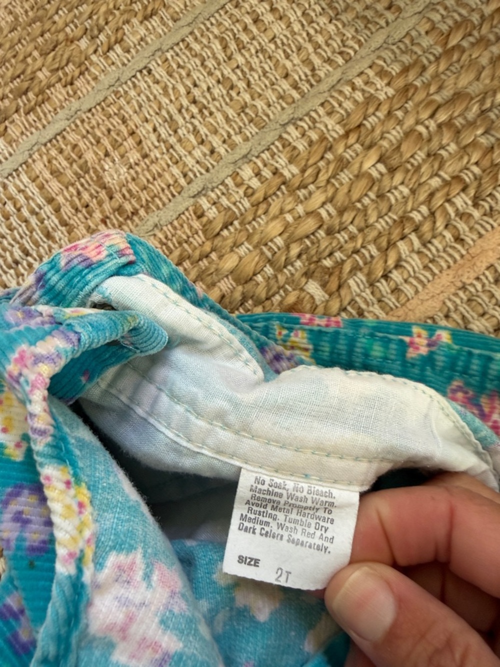 Vintage OshKosh B'gosh Teal Floral Corduroy Overalls - Picture 3 of 3